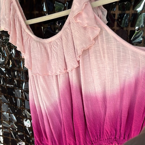 Free People Pink Ombré Ruffled Ruched Blouse Crop Top - Picture 13 of 13